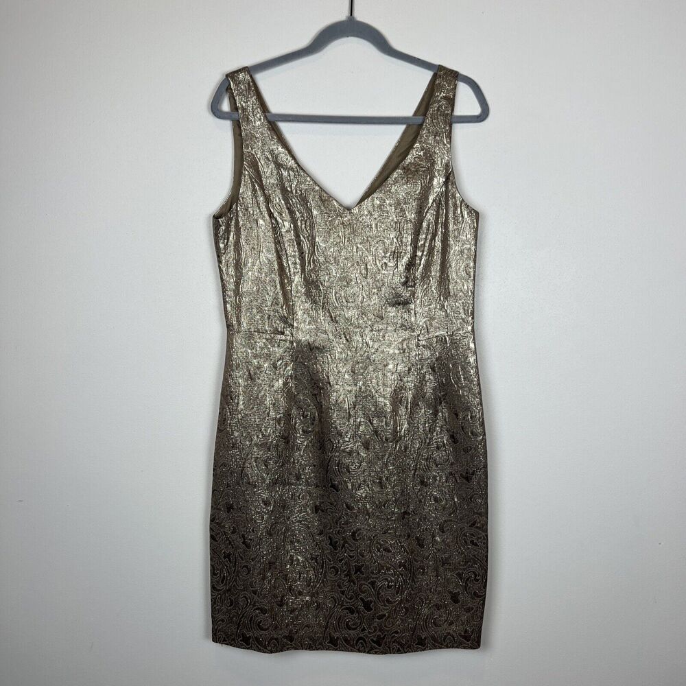 Lauren Ralph Lauren Floral Metallic Brocade Tank Dress Gold Women’s Size 12